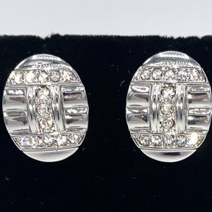 Camrose & Kross NIB Jacqueline Kennedy JBK Art Deco Crystal & Silver Earrings